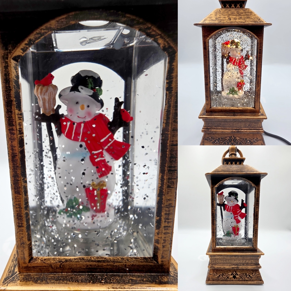 Snowman Vintage Spinning Christmas Lantern Glittering Musical Snowglobe NEW
